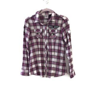 HARLEY-DAVIDSON Purple Plaid Logo Button Down top